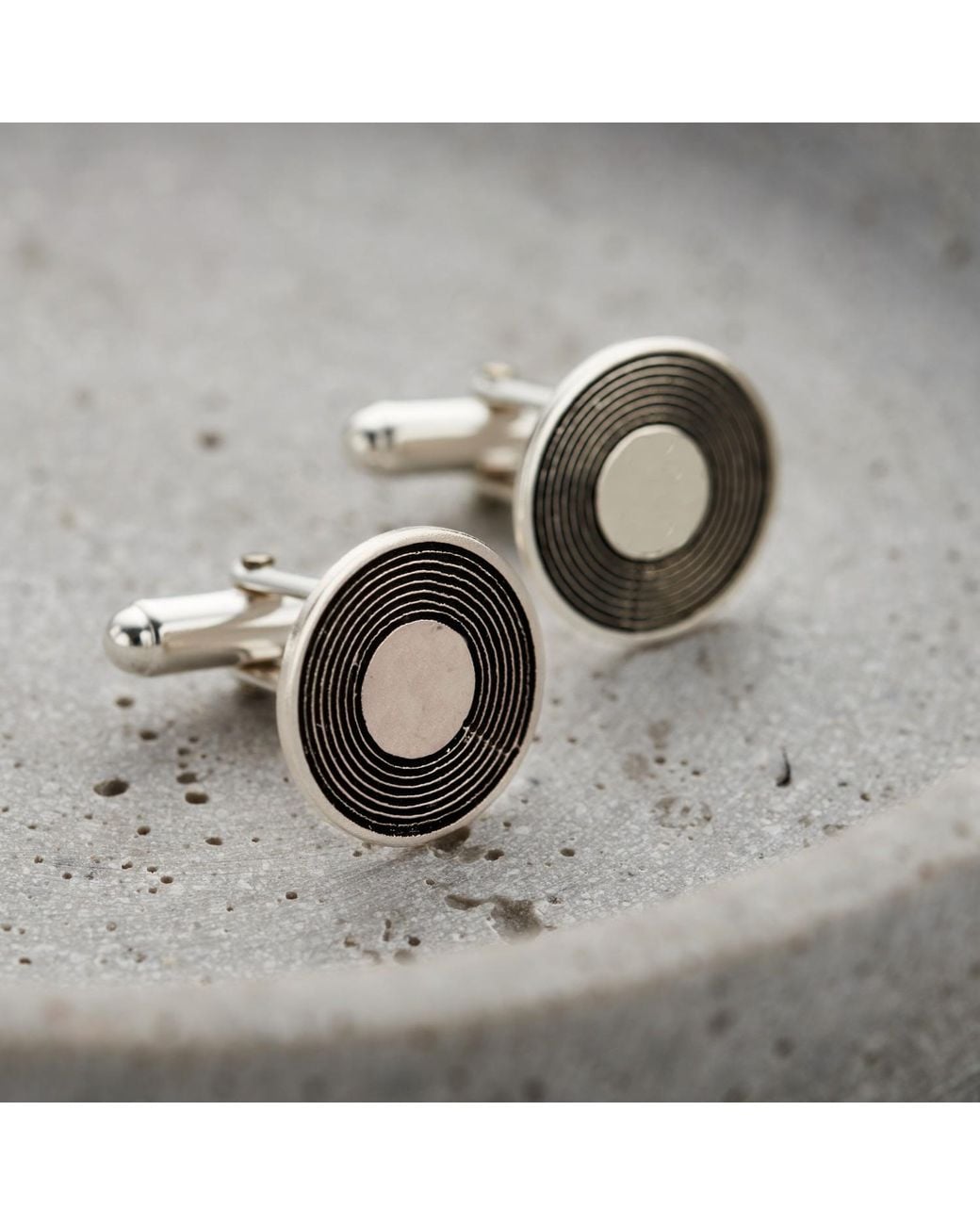 Posh Totty Designs Black Sterling Vinyl Record Cufflinks for men