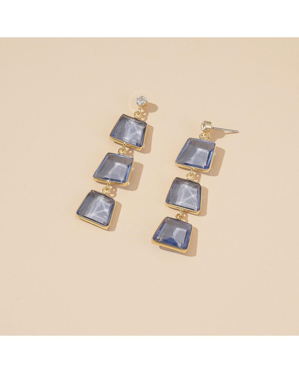 Rare Matters Jewelry Blue Glass Triple Drop Earrings
