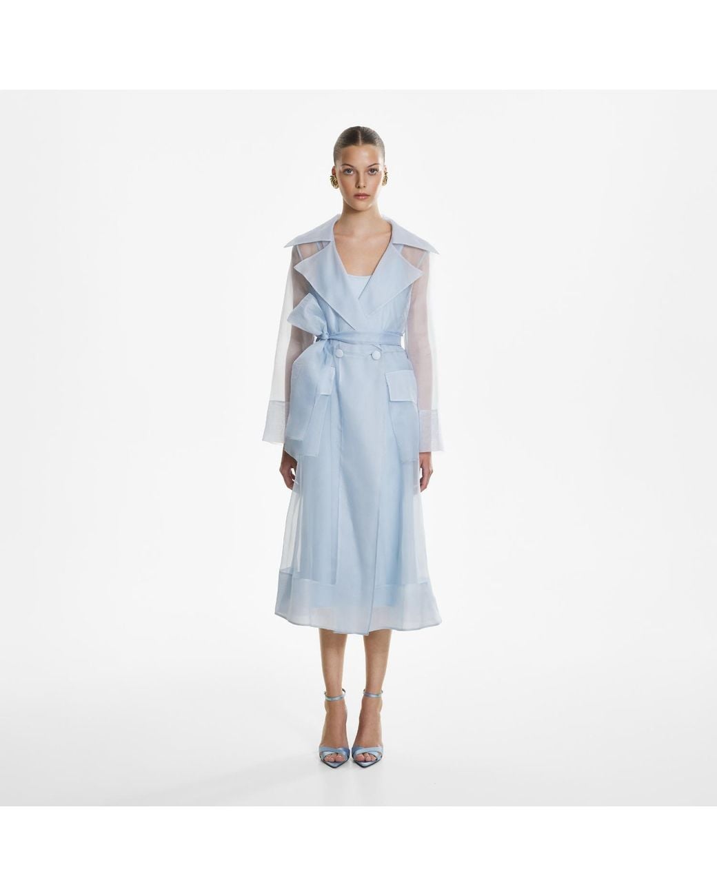 Lita Couture Blue See Through Organza Trench Dress