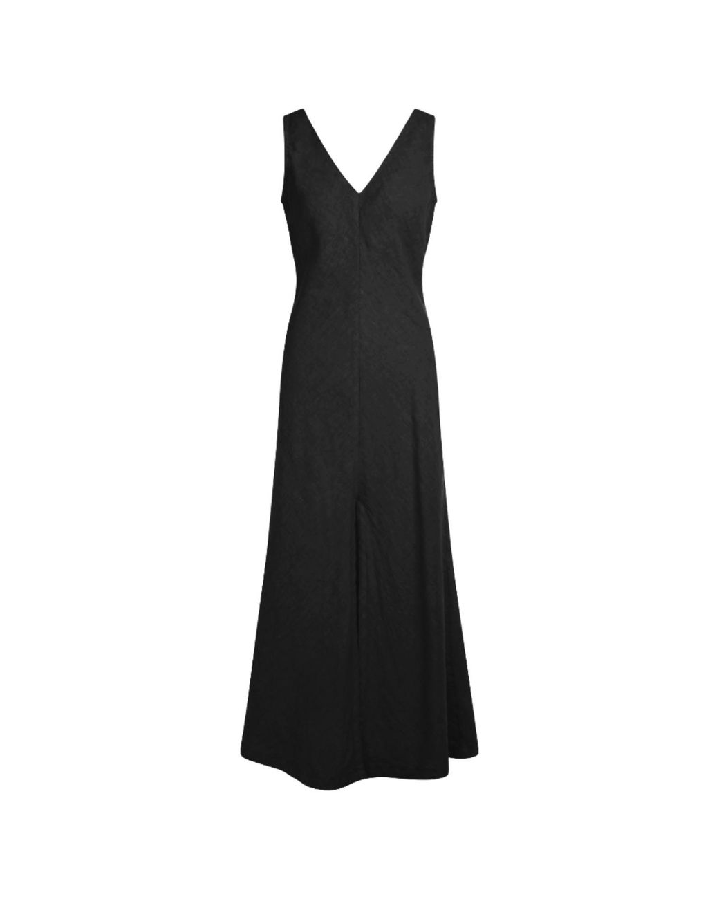 Haris Cotton Black Maxi Linen Dress With V Neck