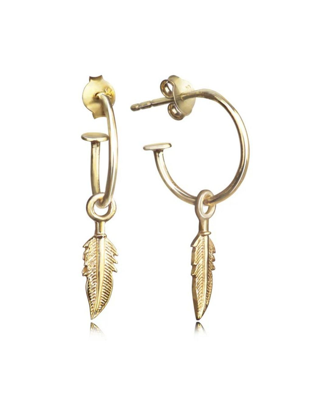The Jewellery Store London Metallic Open Hoop Earring With Feather Charm