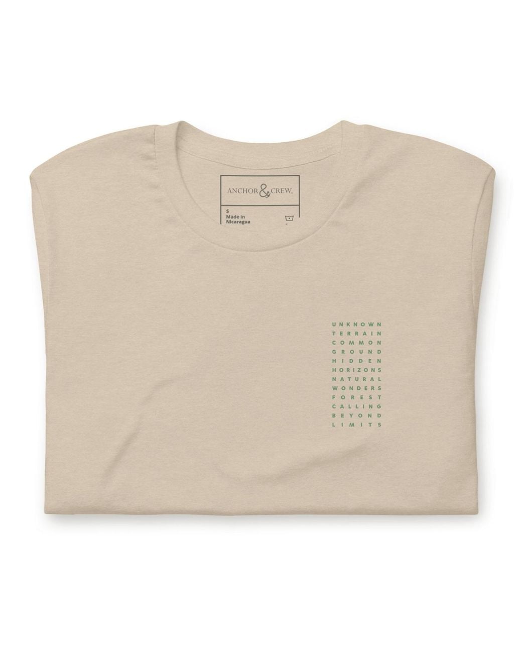 Anchor and Crew Green Neutrals Heather Dust Field Notes Postmark Organic Cotton T-Shirt