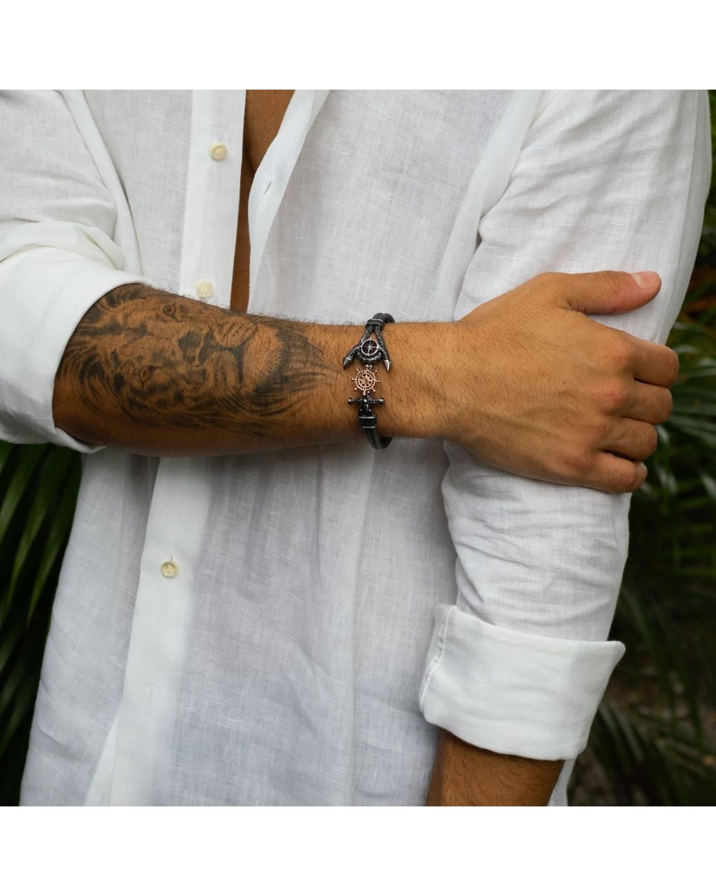 Ebru Jewelry Black Navigator's Anchor Diamond Bracelet for men