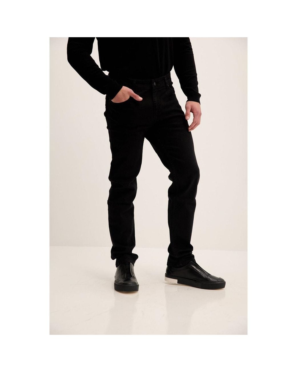 Ron Tomson Black Tapered Stretch Jeans for men