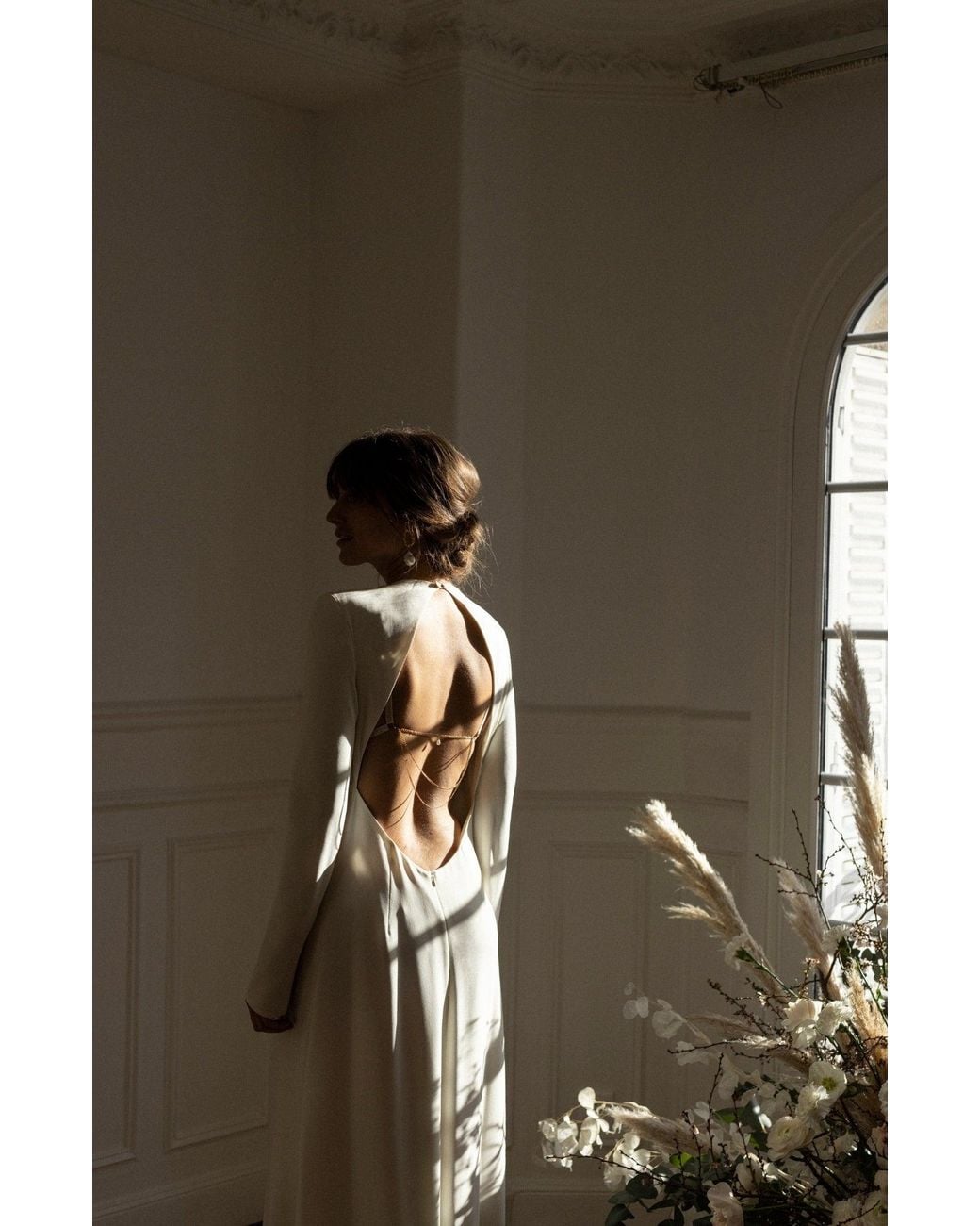 SAETA Paris White Neutrals Satin Silk Jewel-Back Bra