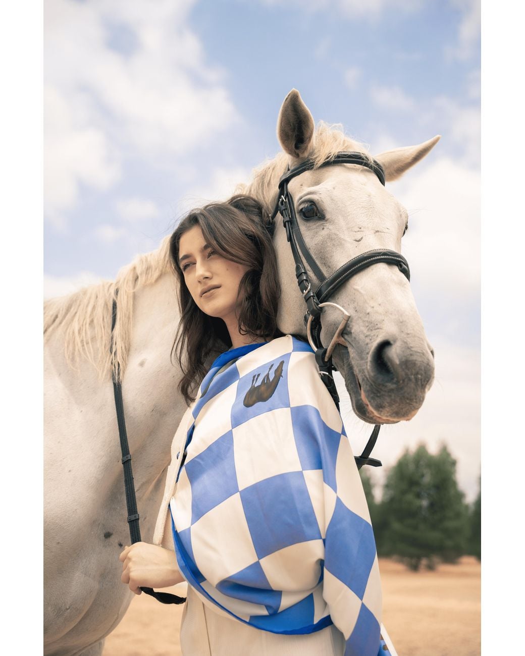 Neightiv Blue And Checkered Silk Scarf- Hoofboard