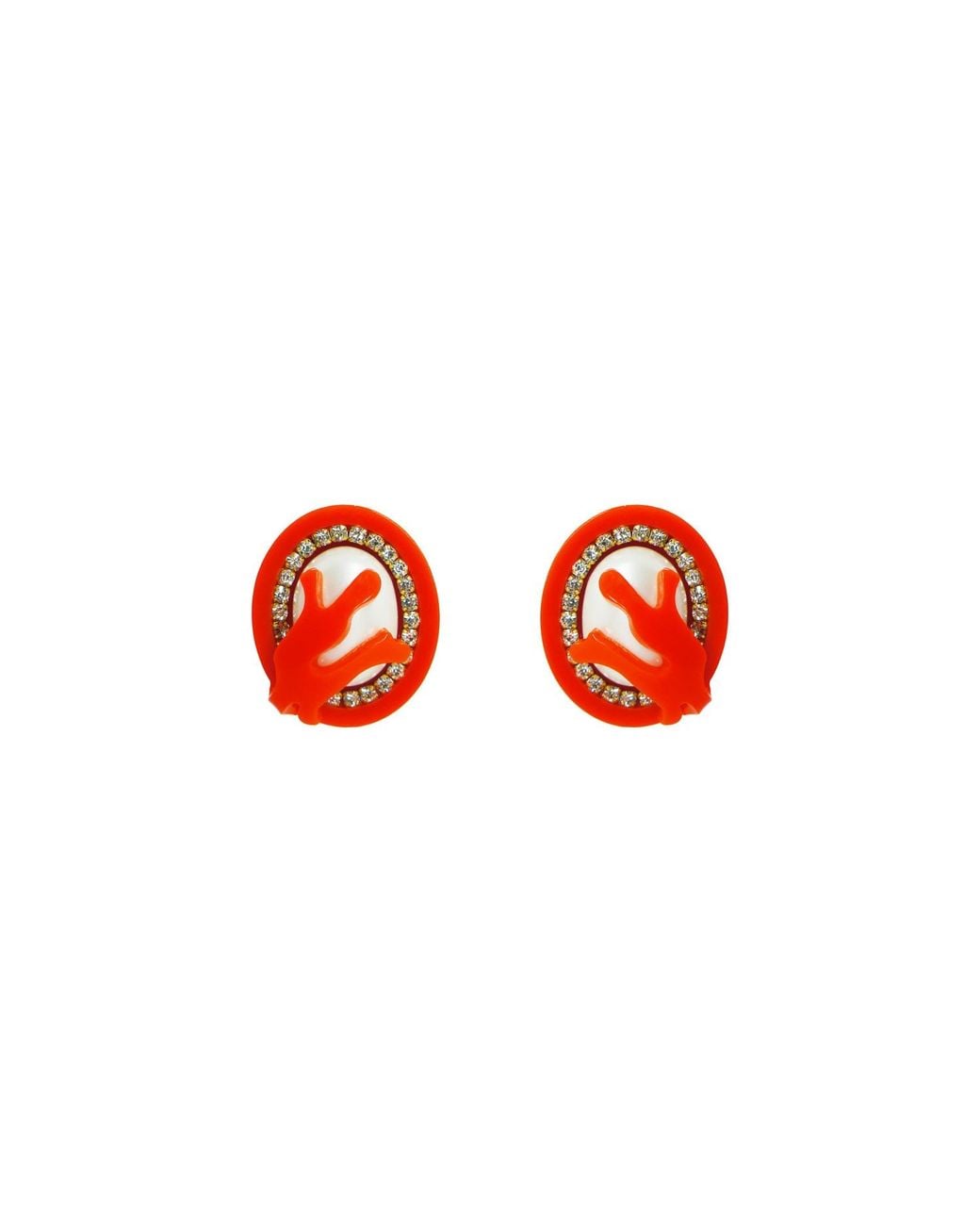 Gissa Bicalho Red Handmade Earring Oval Pearl And Strass