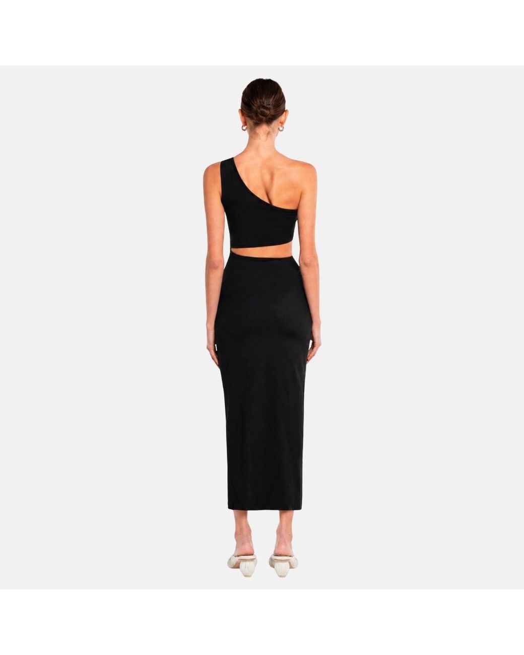 OW Collection Black Isabella One Shoulder Cut Out Midi Dress