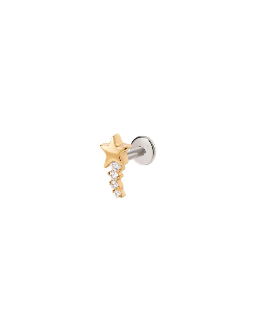 Vanhi Metallic Crystal Shooting Star Threadless Flat Back Titanium Cartilage Stud
