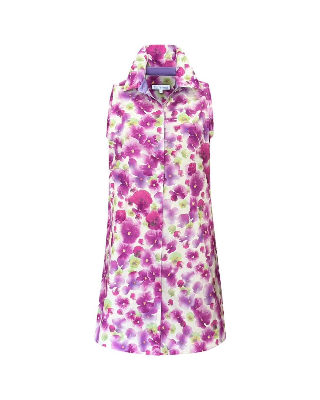 Perlavera Purple Carmina Flowers Printed Cotton Sleeveless Slim Fit Mini Dress