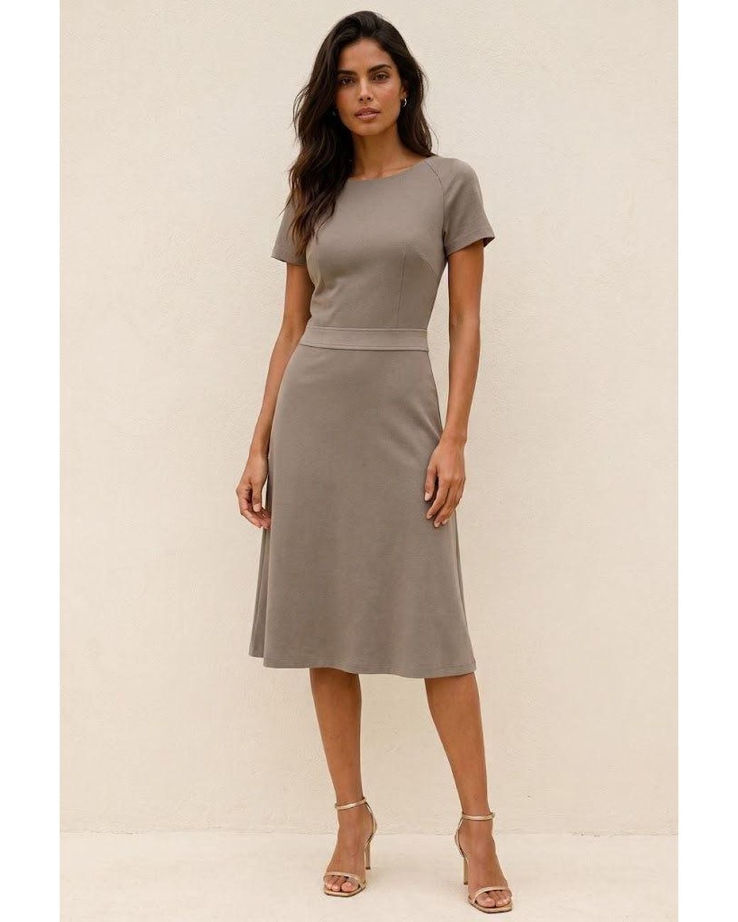 Conquista Gray Defined Waist A-Line Dress