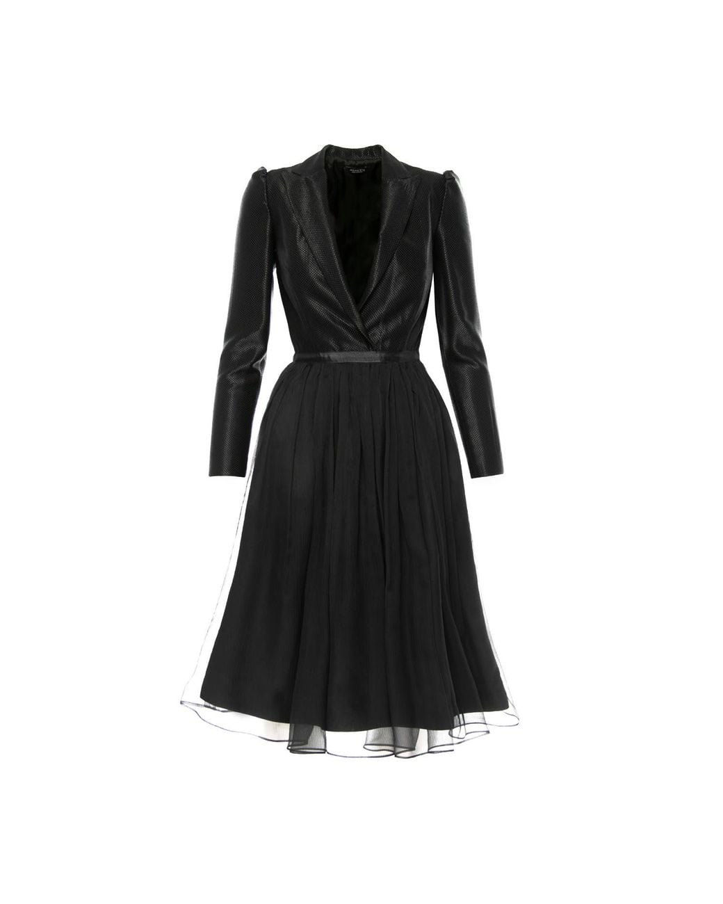 AVENUE No.29 Black Silk V Neck Lapel Dress With Gathered Midi Skirt –