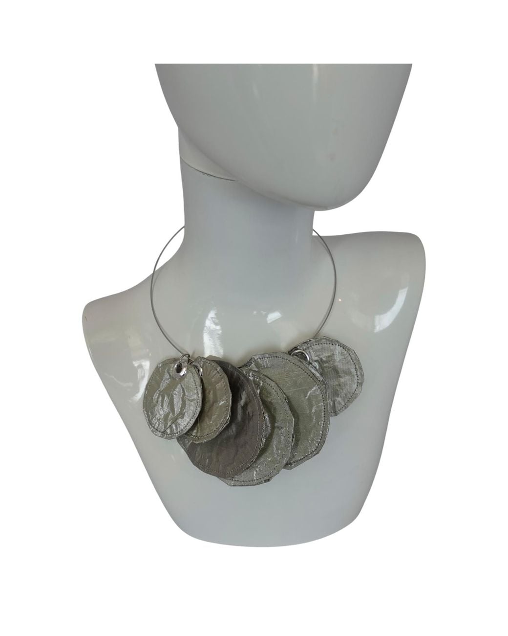 Romer Millinery Gray Metallic Silk Coin Choker
