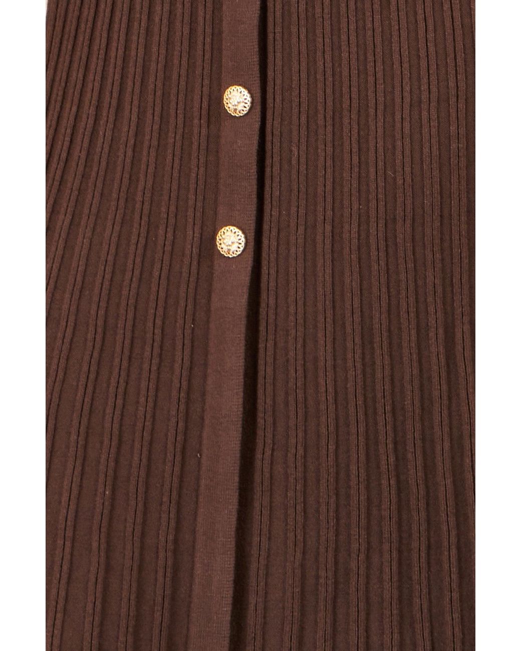 Yumi' Brown Viscose Knitted Midi Ribbed Dress