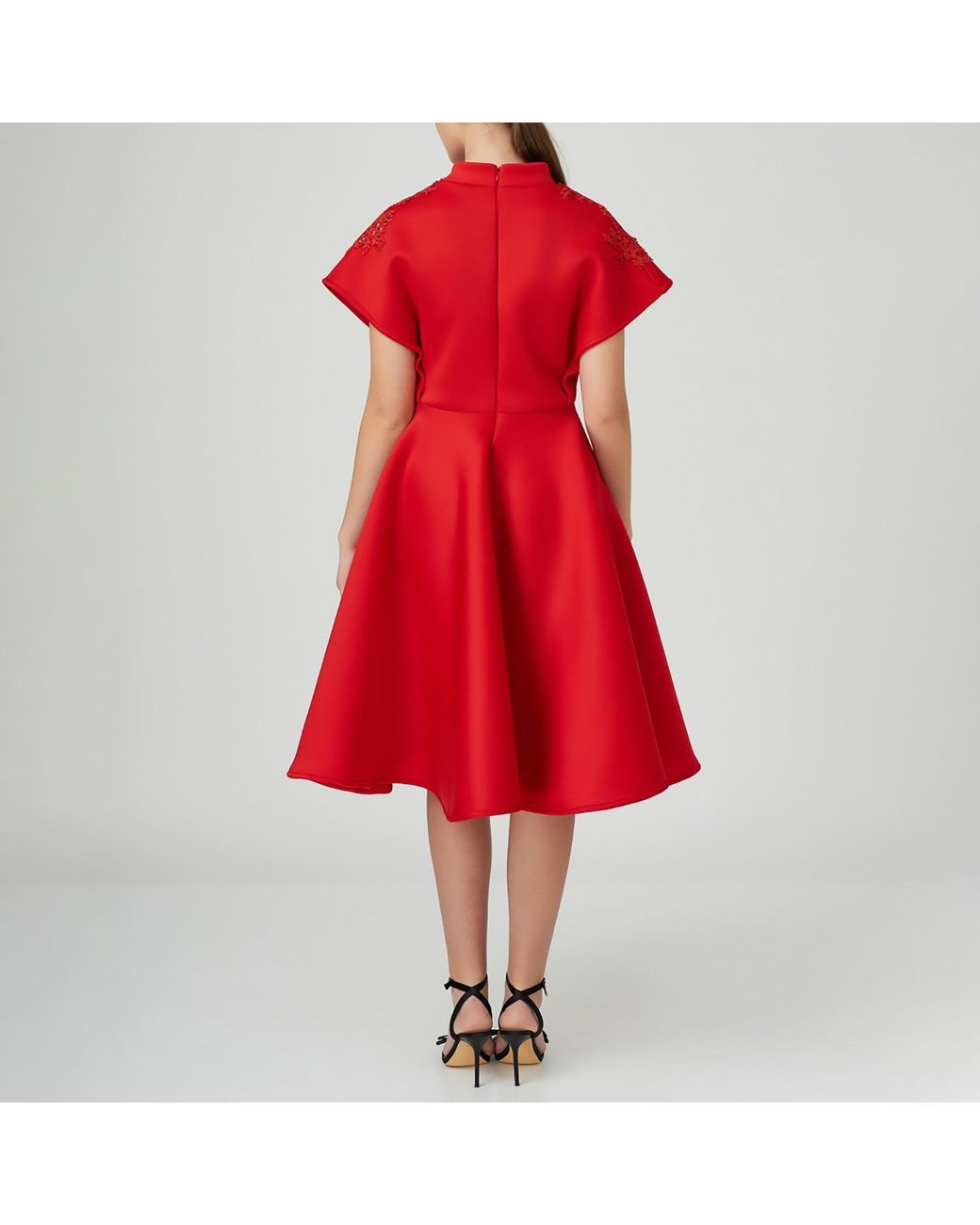 LIA ARAM Neoprene Embroidered Midi Dress