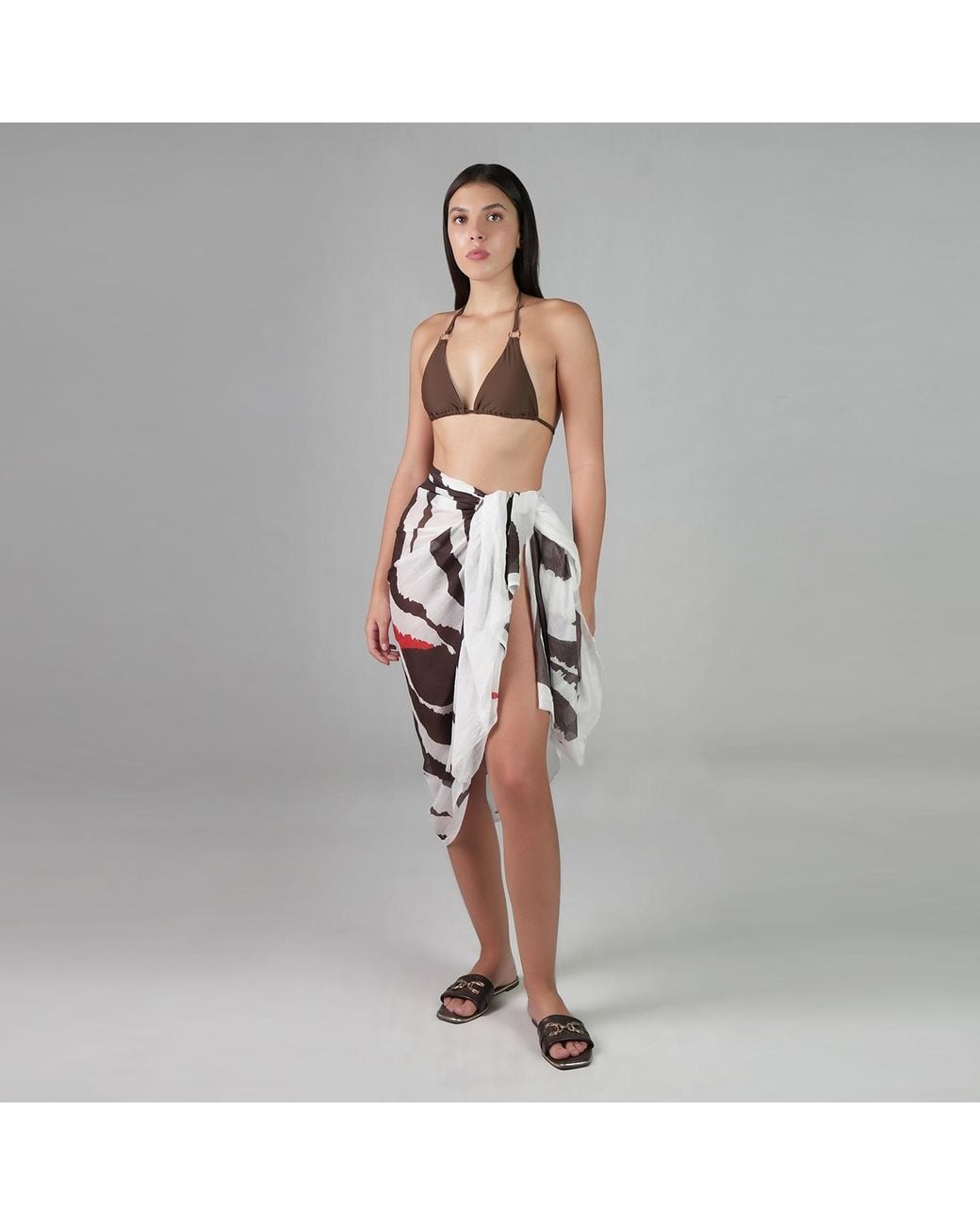 DHARA SHETH DUBAI Multicolor Into The Wild Zebra Animal Print Resort Halter-Style Sarong