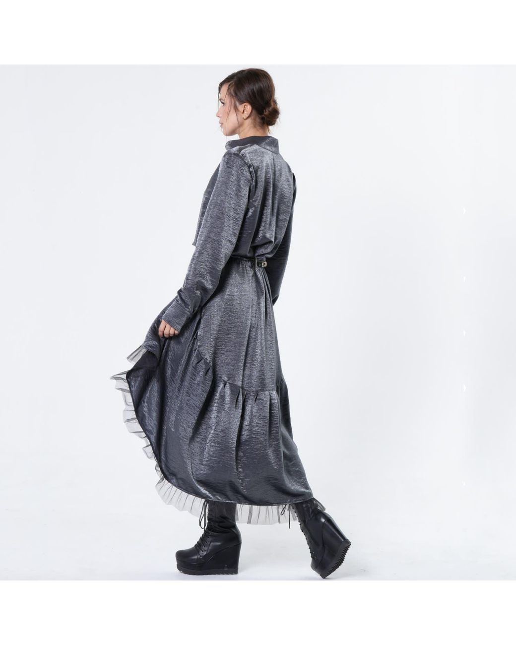 Metamorph Blue Shiny Metallic Layered Tunic