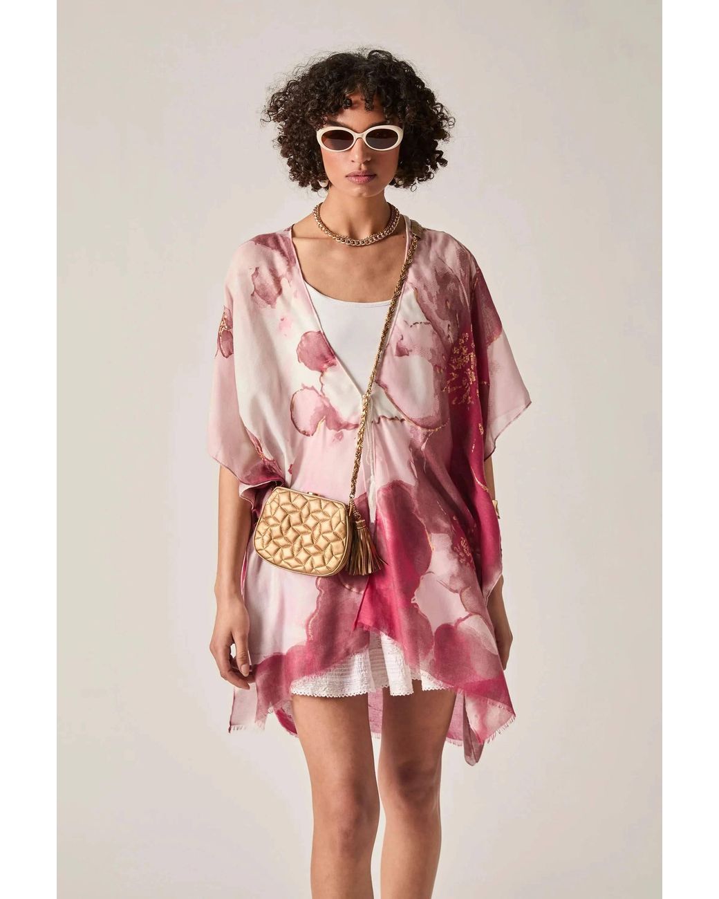 James Lakeland White Watercolour Floral Kaftan