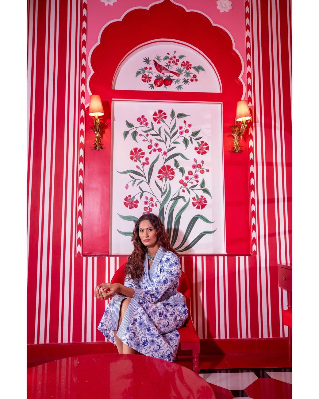 NoLoGo-chic Blue Hand Printed Cotton Kimono Robe