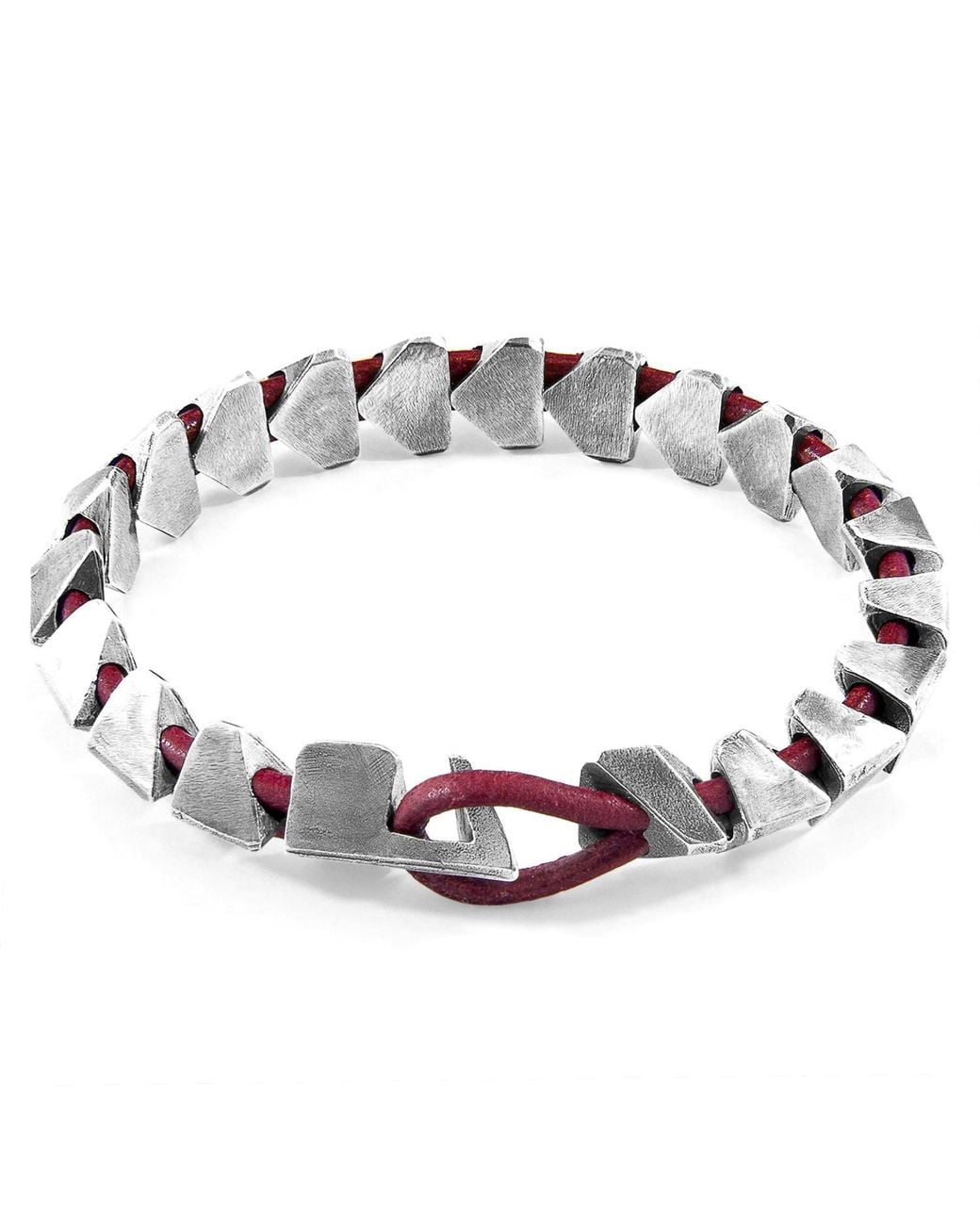 Anchor and Crew Metallic Red Bordeaux Brixham Maxi Silver & Round Leather Bracelet for men