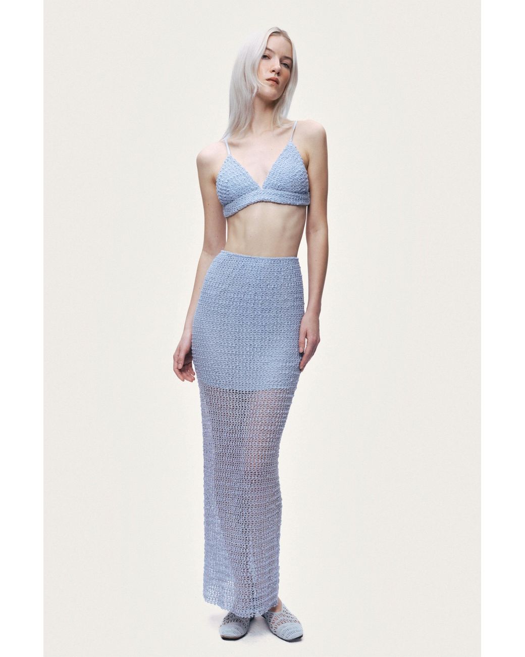 Nocturne Blue Mesh Detail Maxi Skirt