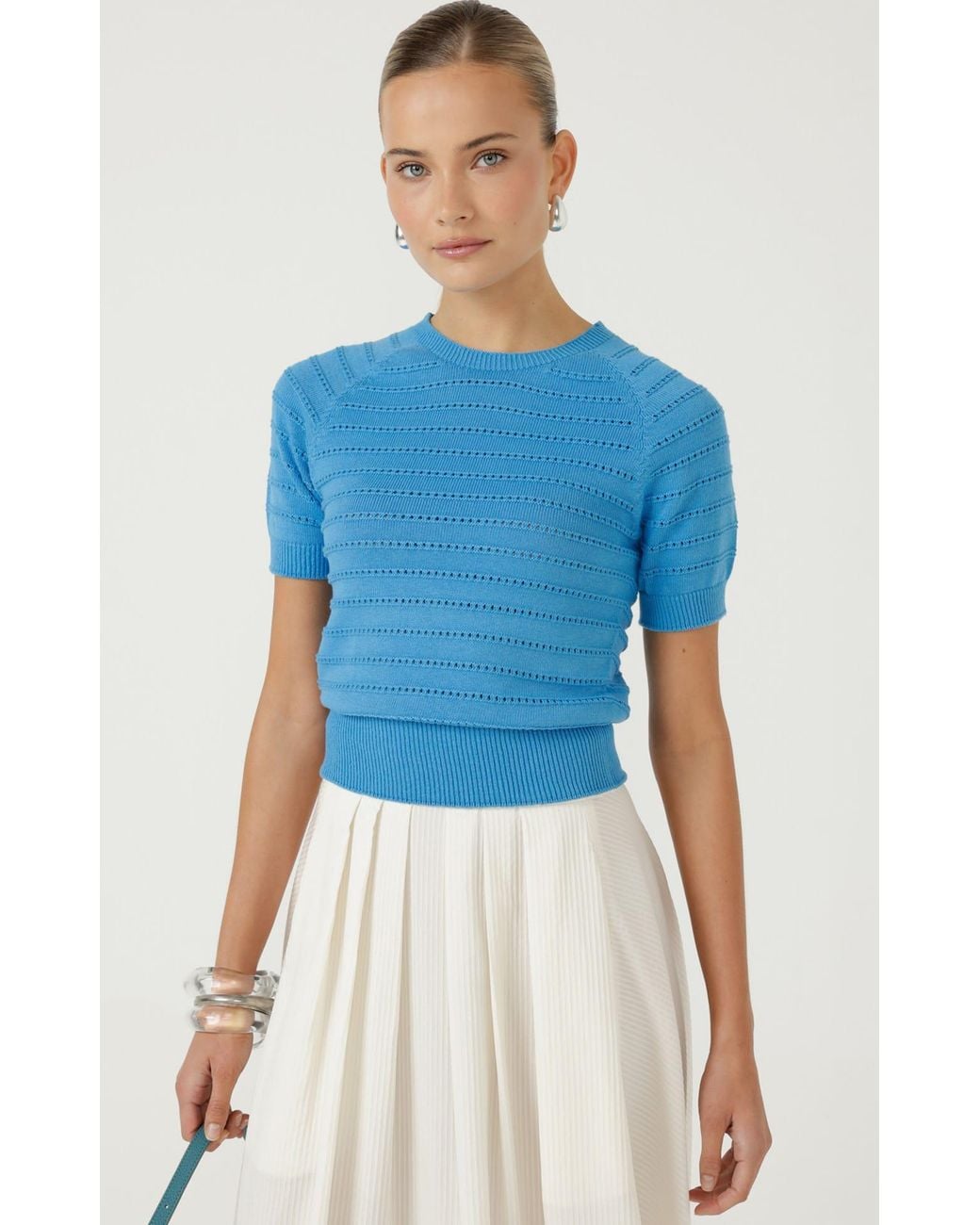 SACHA DRAKE Blue Eyelet Knit Top