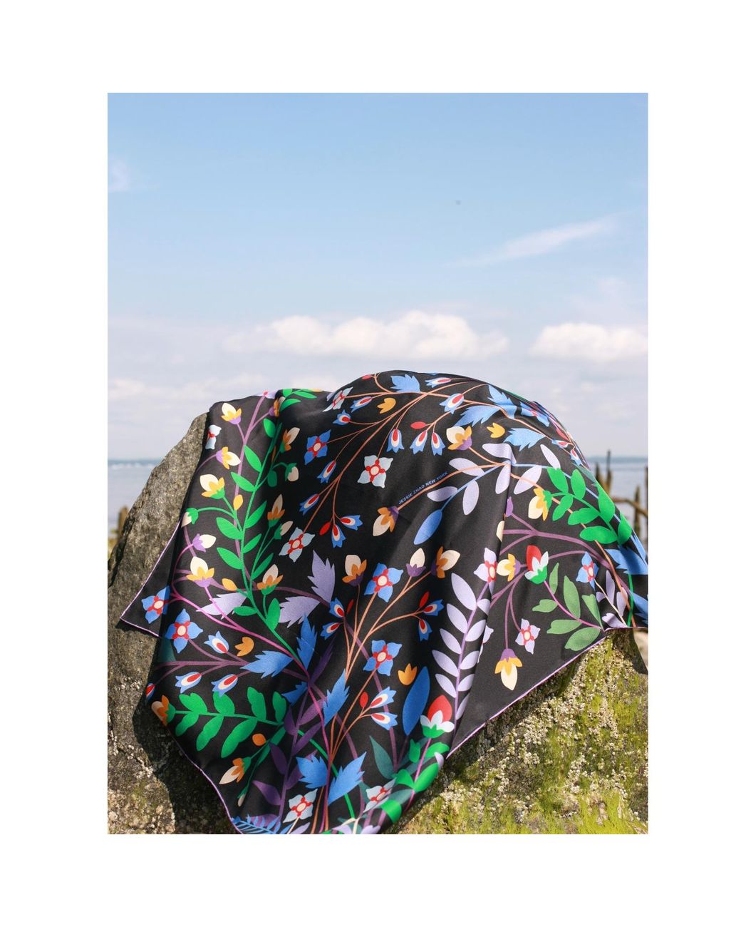 Jessie Zhao New York Black Double Sided Silk Scarf Of Night Garden