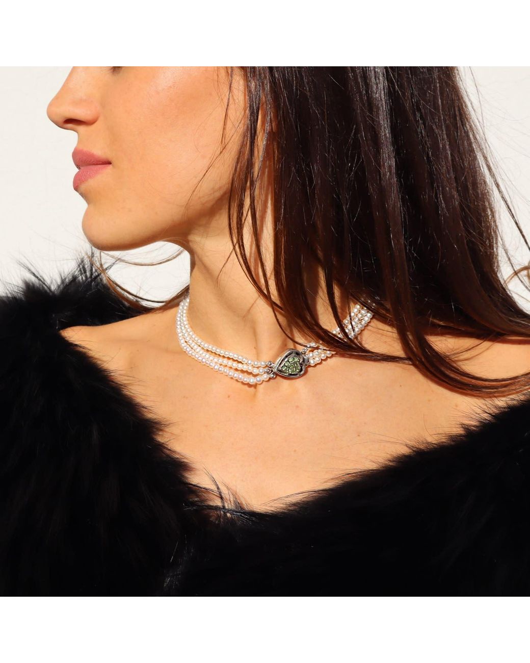 Mineralgems•Studio Metallic Three-Strand Pearl Choker With Heart-Shaped Clasp