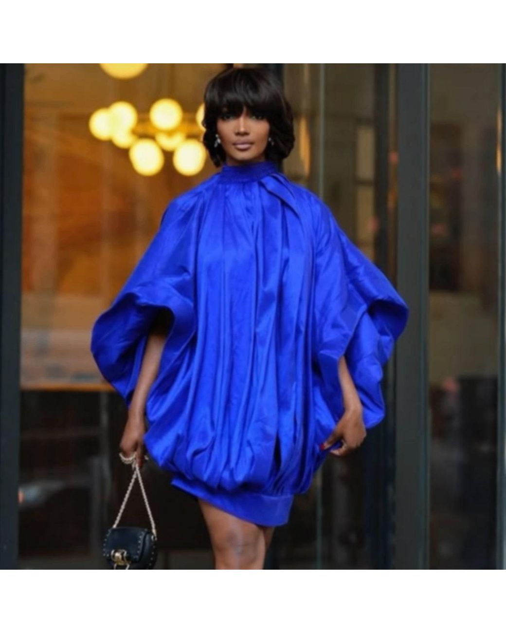Chuks Collins Blue Tola Batwing Sleeve Dress