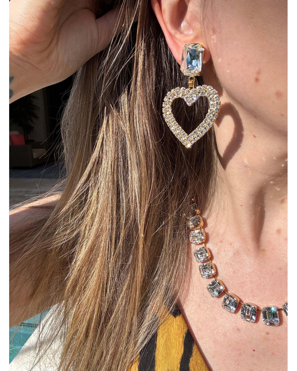 Laura Gray Brown Diamond Crystal Heart Earrings