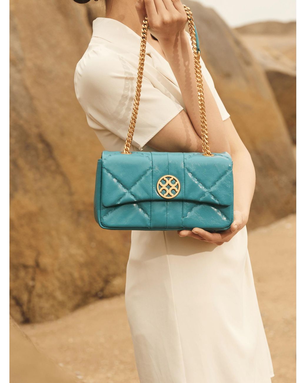 Orange Cube Blue Mosaic Diamond Chain Bag