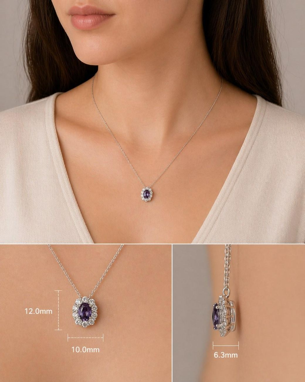 Juvetti White Prill Diamond Oval & Halo Necklace