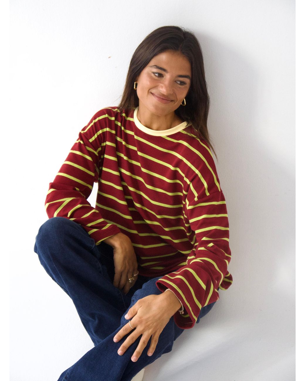 Mind Traveler Red Lime & Burgundy Striped Míriam Long Sleeve Top