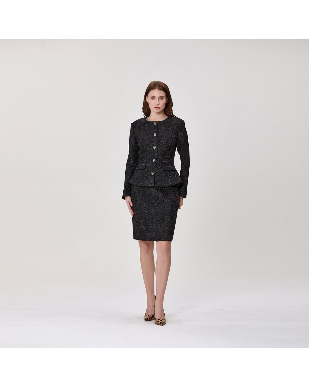 Smart and Joy Black Textured Tailored Jacket With Jewelled Buttons