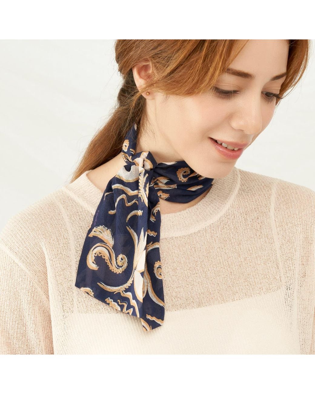 Maraethra Blue Dancing Floral Cotton Tie Scarf