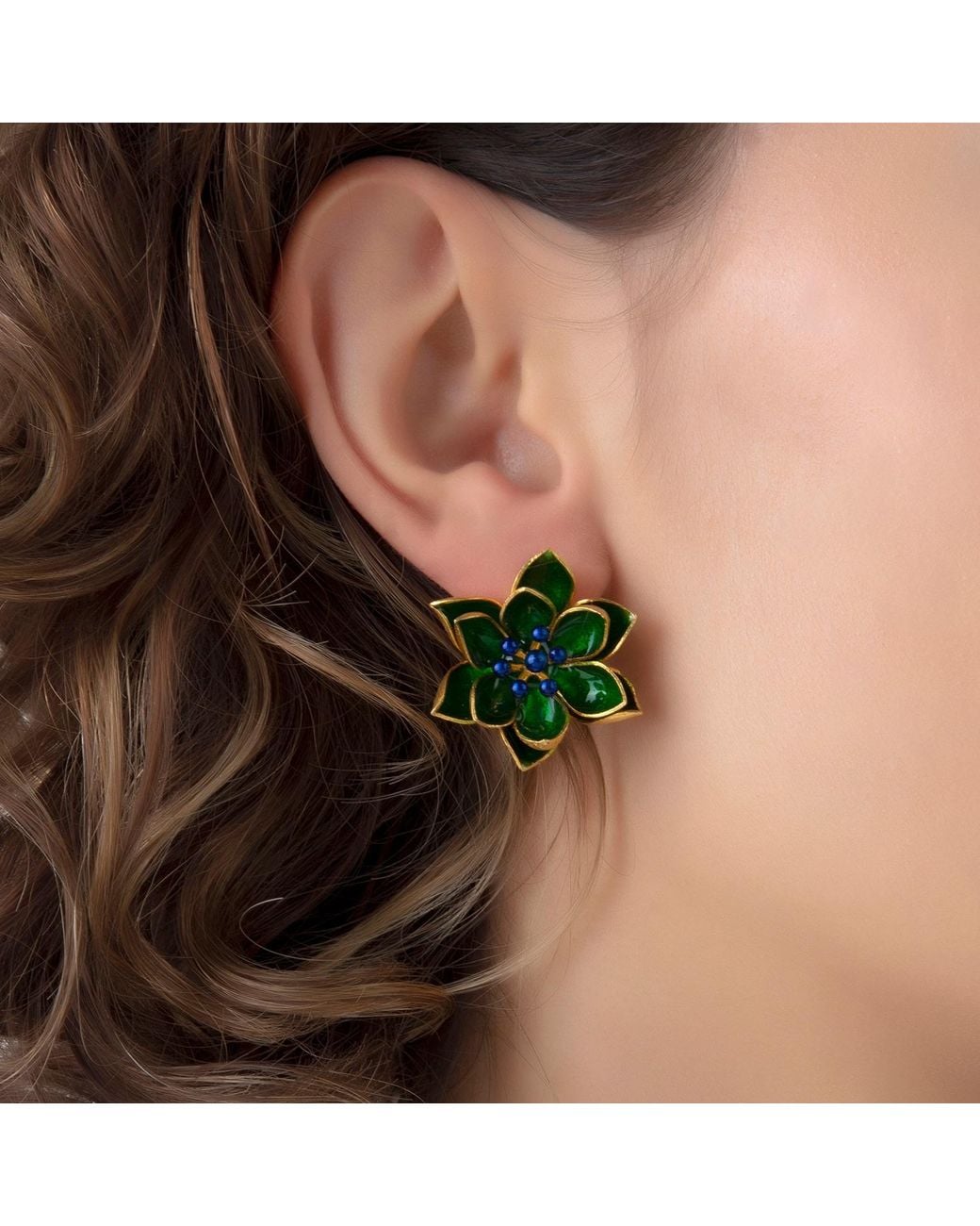 Milou Jewelry Green Lotus Flower Earrings
