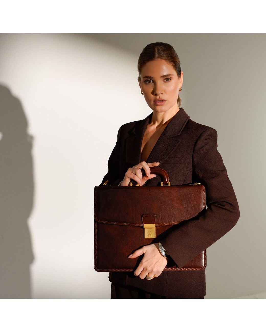 Time Resistance Brown Leather Briefcase