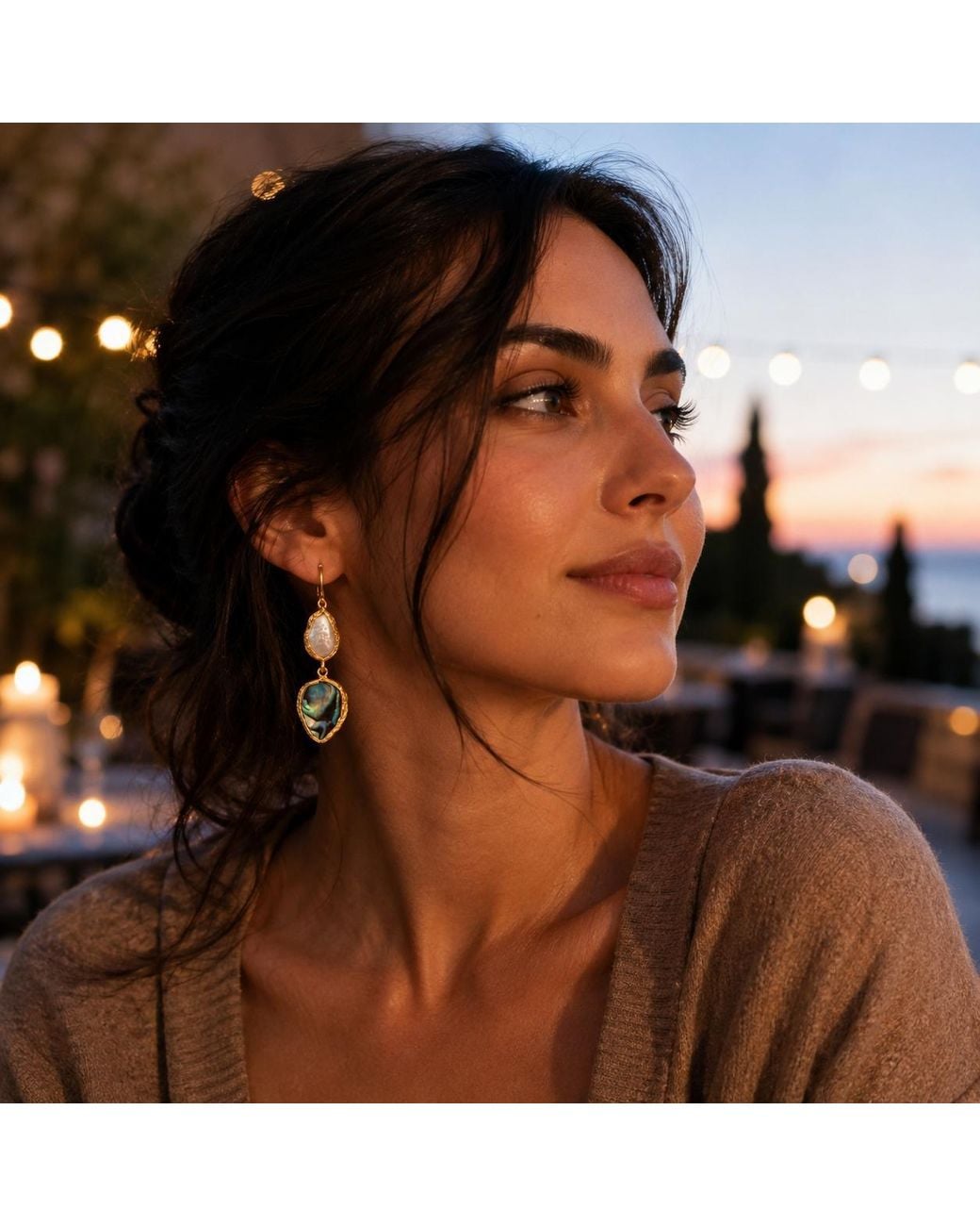 By Ozge Green Ocean Muse Pearl & Iridescent Shell Plated Drop Earrings
