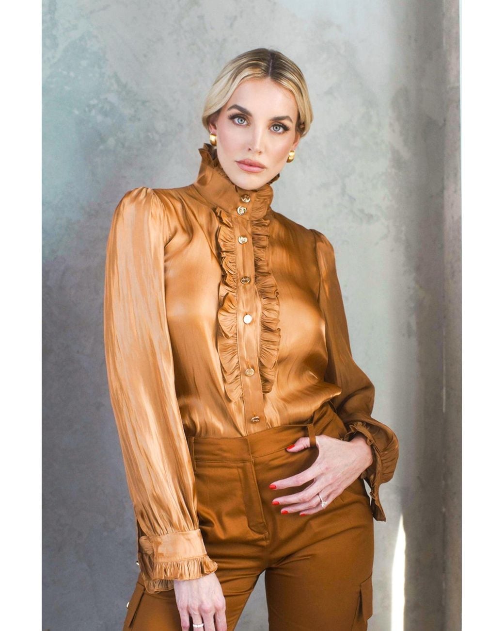Zetaye Brown Carrington High Neck Blouse