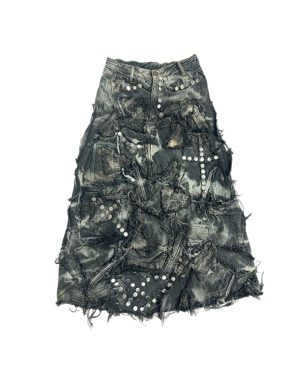 Zasta Studio Gray Shred Couture Carbon Clash Studded Denim Skirt
