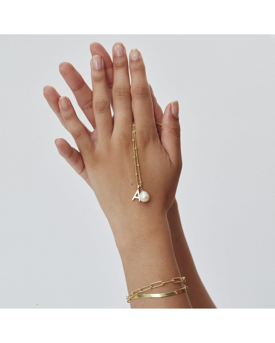 Muru Metallic Letter & Freshwater Pearl With Bead Chain