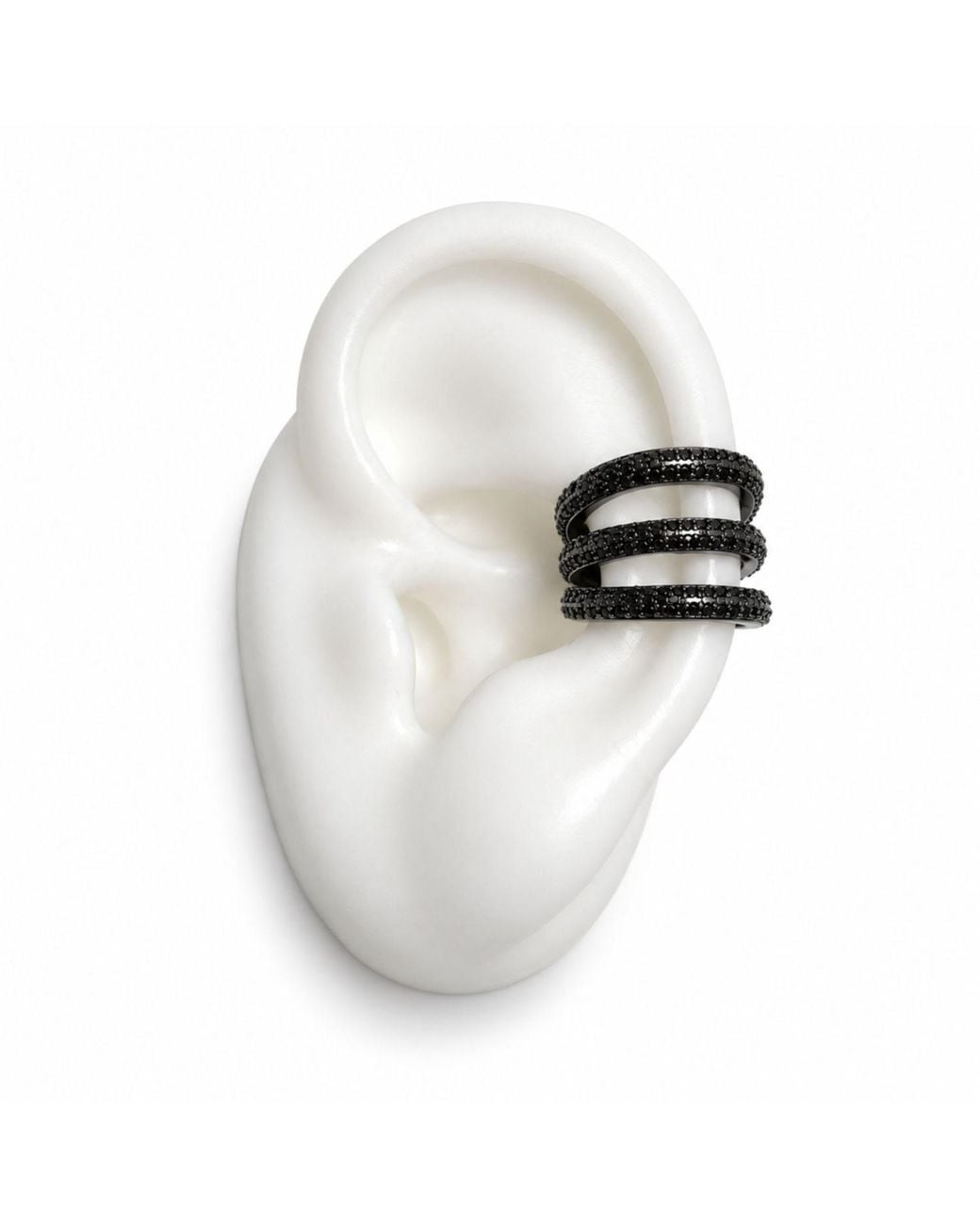 Jagged Halo Jewelry Black Triple Pavé Ear Cuff Rhodium Filled