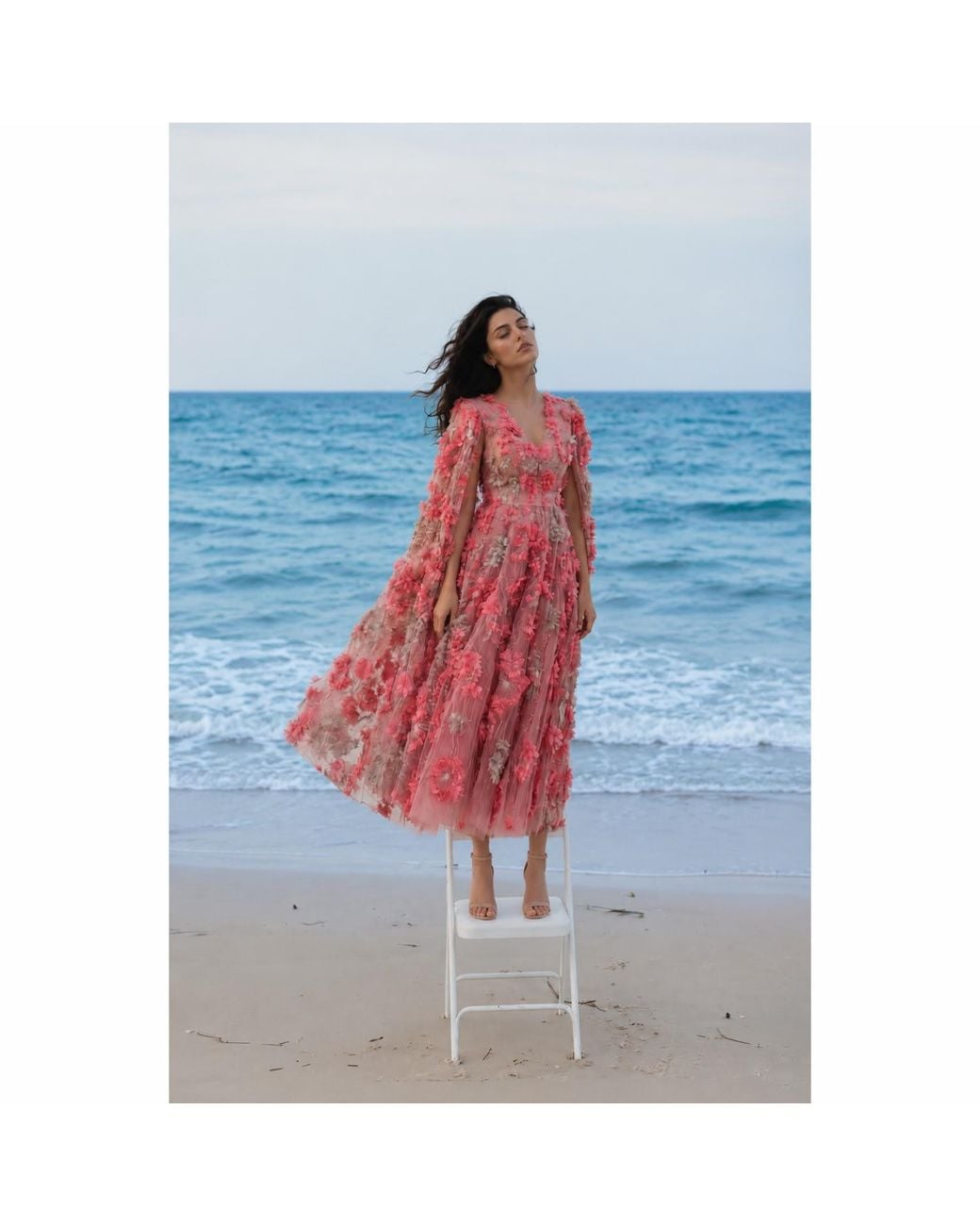 MATSOUR'I Pink Dress Hortensia With Detachable Sleeves Coral Midi