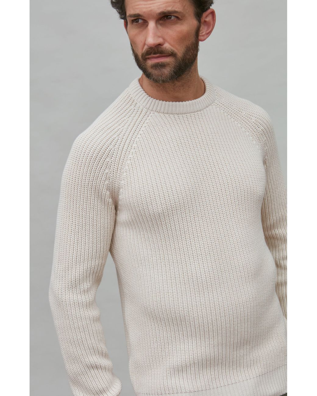 Paul James Knitwear Pink Neutrals Heavyweight Cotton Clark Fisherman Rib Knit Jumper for men