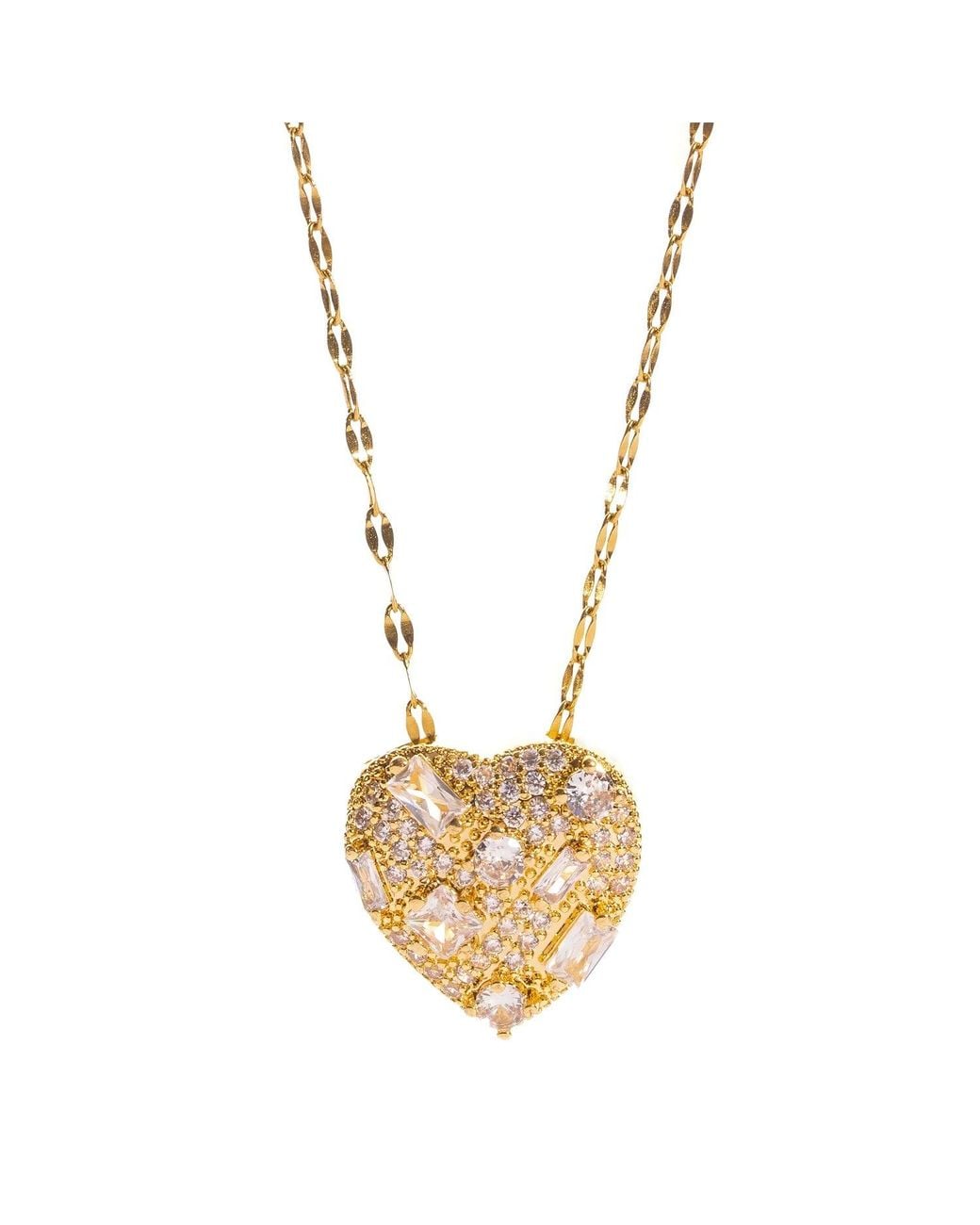 Ebru Jewelry Metallic Sparkly Baguette Mosaic Big Heart Love Statement Necklace
