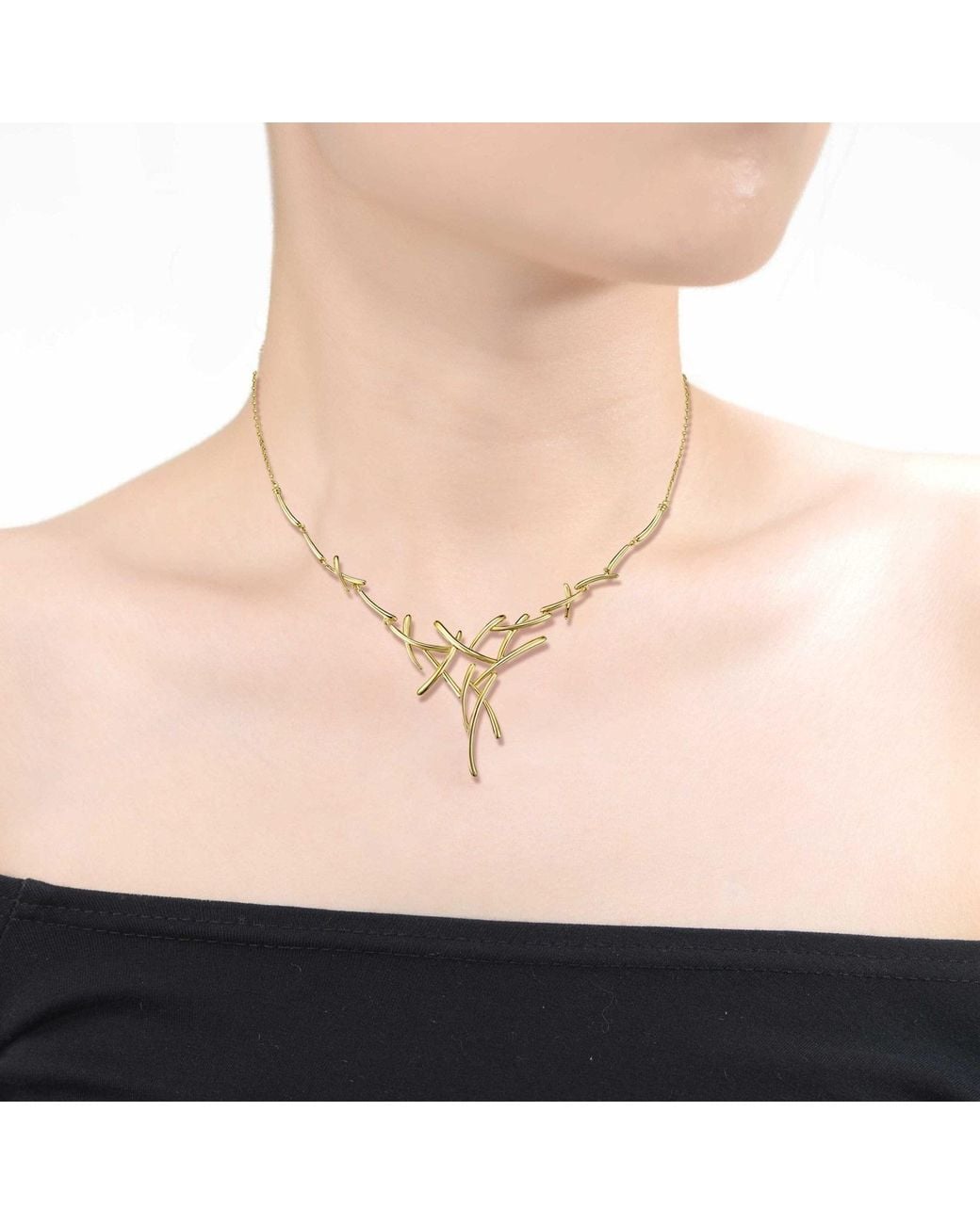 Genevive Jewelry Metallic Rachel Glauber Plated With Cubic Zirconia Sticks Contemporary Statement Necklace