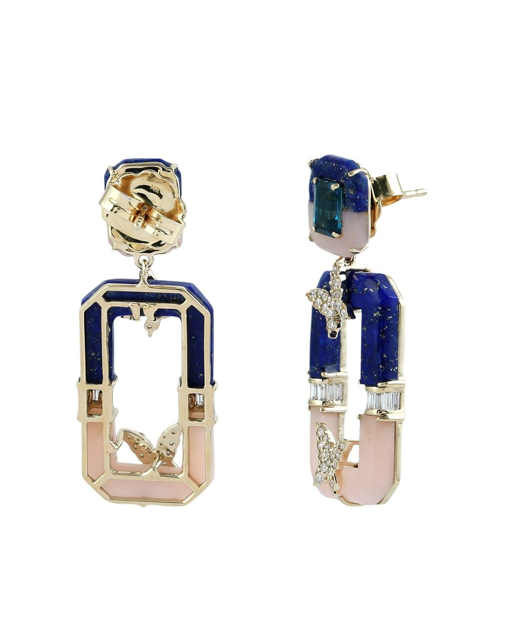 Artisan Blue 14K Lapis, Opal, Diamond & London Topaz Butterfly Earrings