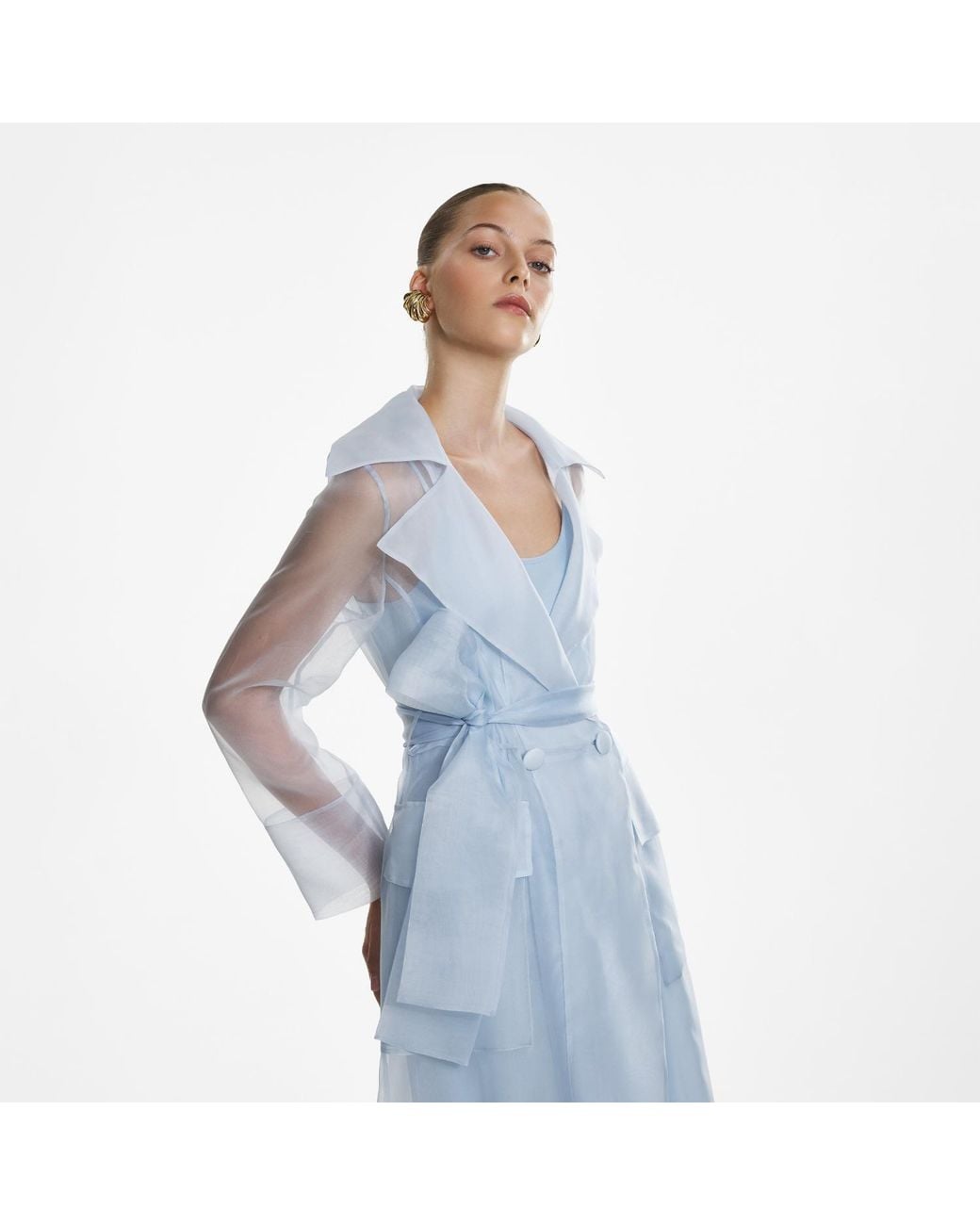 Lita Couture Blue See Through Organza Trench Dress