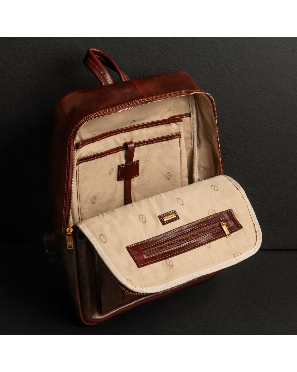 Time Resistance Brown Leather Backpack Travel Bag