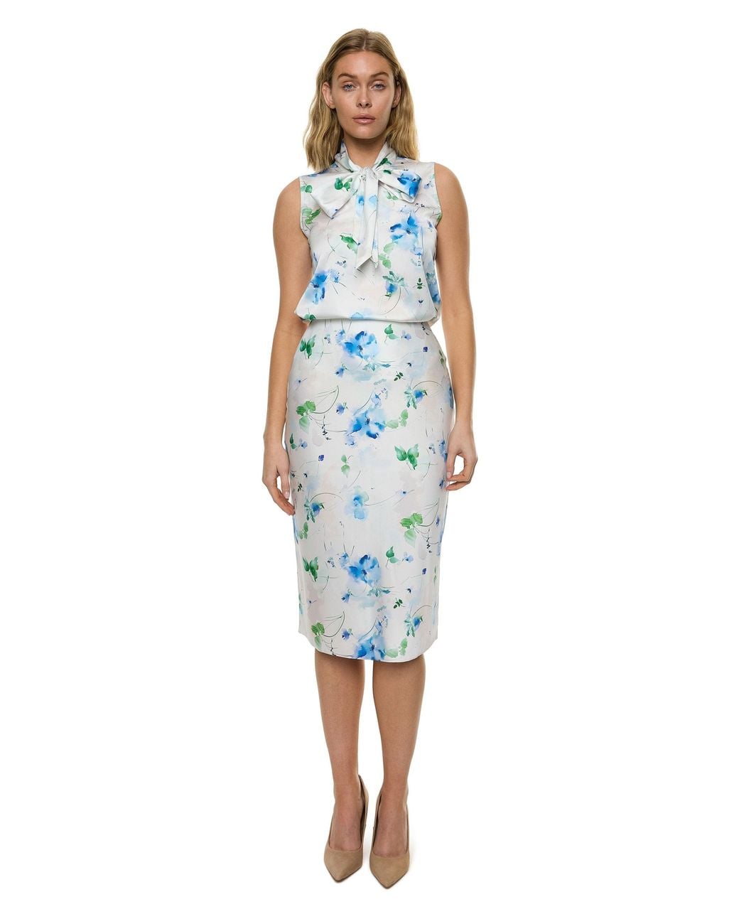 Carloslines Blue Bias Satin Skirt